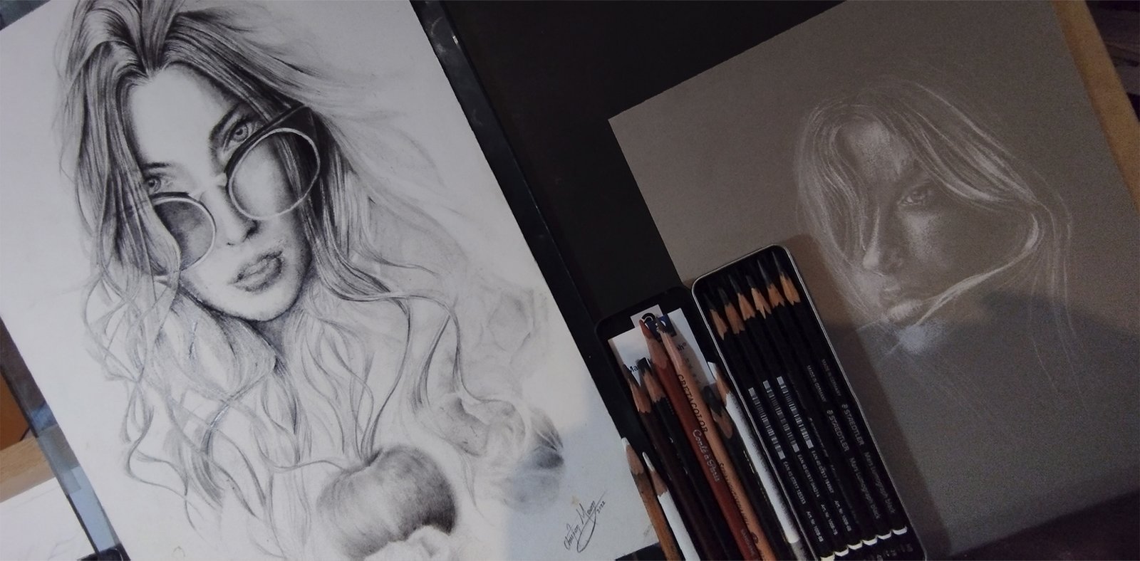 Hyperrealistic character-design by MAURYARTE — High-contrast charcoal portraits focusing on gaze and paper textures